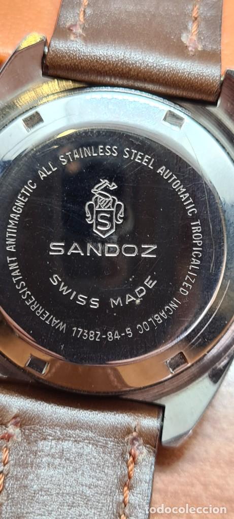 Relojes - Sandox: Reloj (Vintage) SANDOZ automático acero esfera color vino calendario a las tres, correa cuero marrón - Foto 17 - 291243583