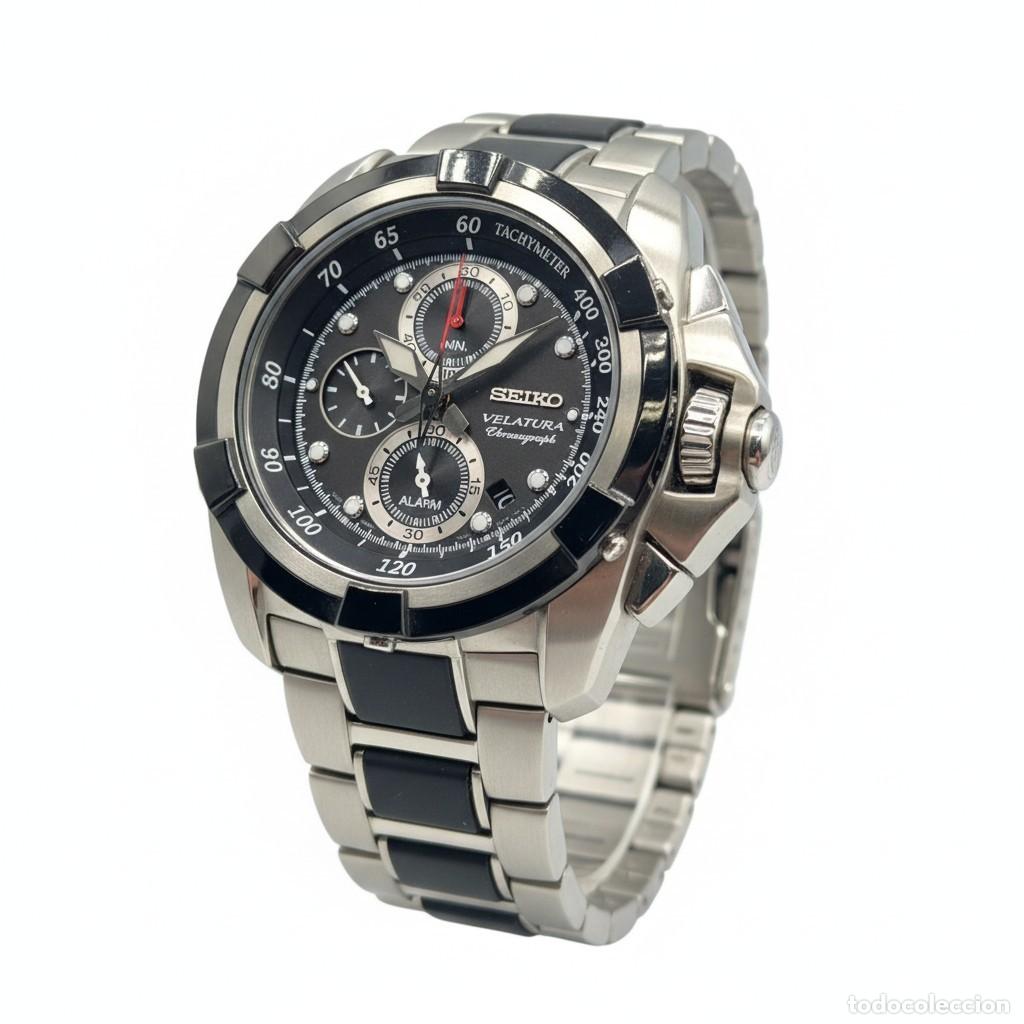 Relojes - Seiko: Reloj Seiko Velatura SNAA93 Cron&oacute;grafo Alarma Acero Hombre con Caja