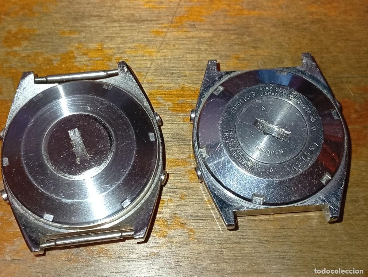 Relojes - Seiko: Pareja reloj Seiko Sanyo quartz cristal liquido raros modelos LCD Japan digital vintage primeros 80