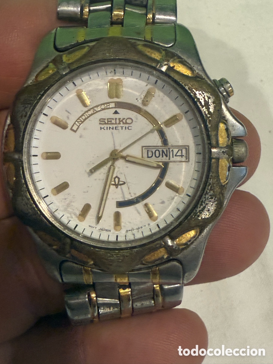 Relojes - Seiko: Reloj Seiko Kinetic vintage caballero acero y dorado funcionando calendario d&iacute;a fecha