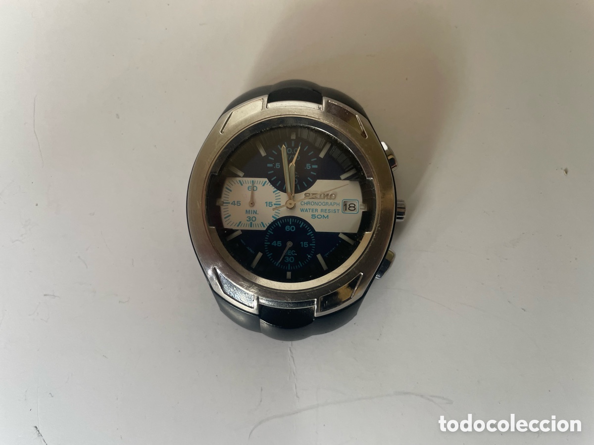 Relojes - Seiko: Reloj caballero Seiko Cron&oacute;grafo V657-6120 a&ntilde;os 80 bicolor 50M funcionando sin correa