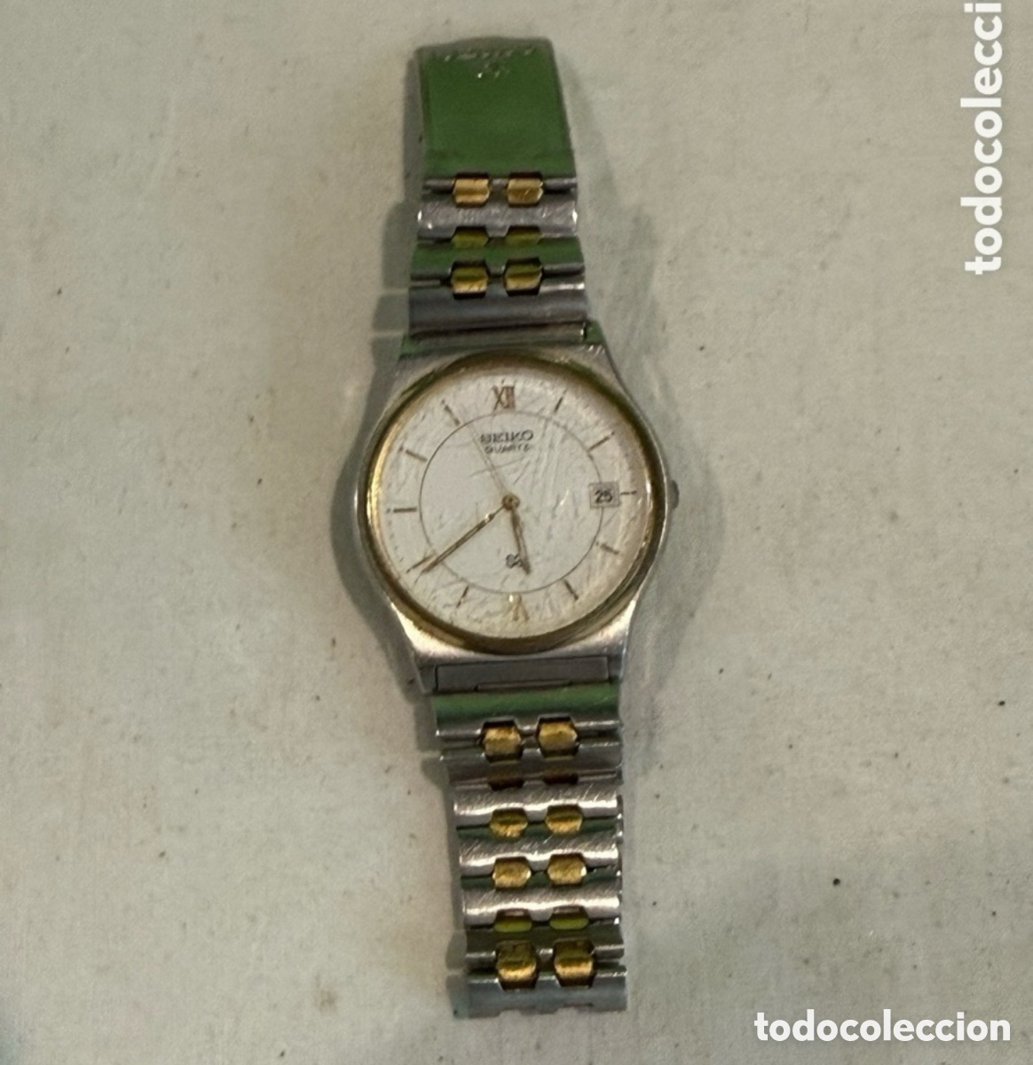 Relojes - Seiko: Reloj SEIKO Quartz Vintage Bicolor Caballero Funcionando Calendario Acero Dorado