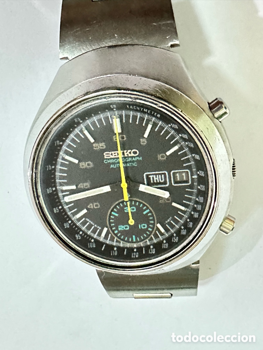 Relojes - Seiko: Reloj SEIKO 6139-7100 Chronograph Calendario Acero Inoxidable Jab&oacute;n Vintage