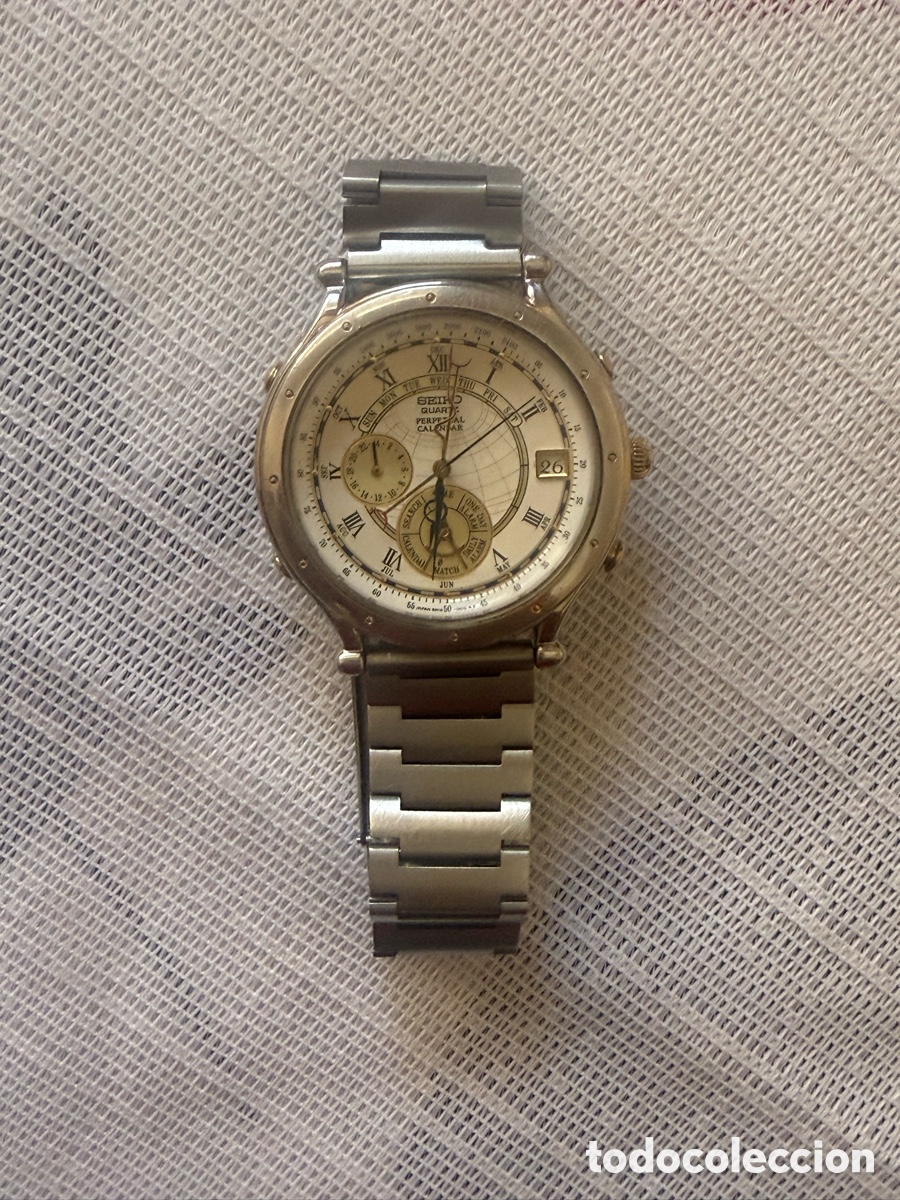 Orologi - Seiko: Reloj Seiko Quartz Perpetual Calendar 6M13-0010 Jap&oacute;n Acero Vintage