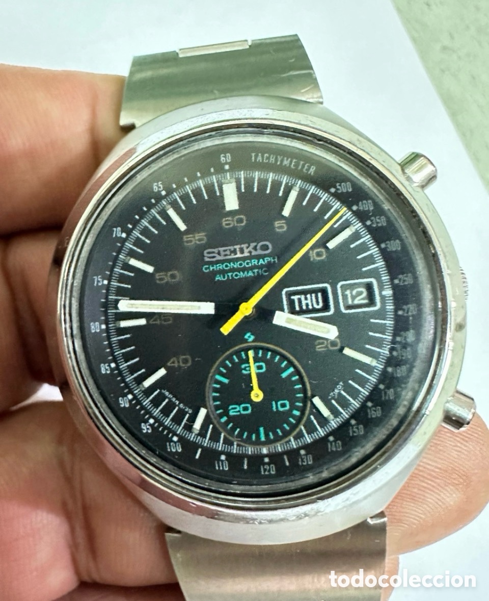 Relojes - Seiko: Reloj SEIKO 6139-7100 Chronograph Calendario Acero Inoxidable Jab&oacute;n Vintage