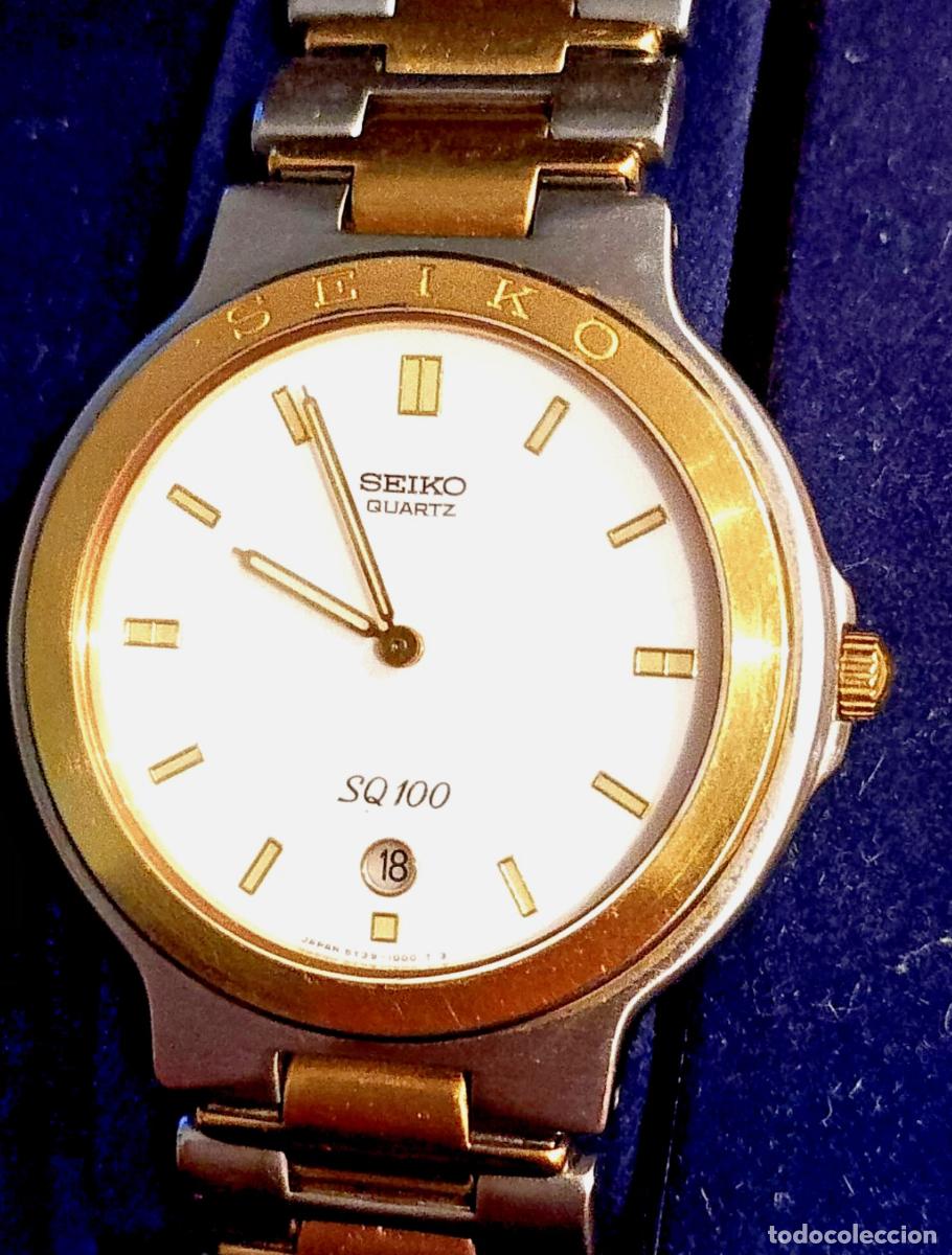 Relojes - Seiko: Reloj Seiko SQ100 vintage 5Y39-1000 bicolor con caja, pila nueva y funcionando