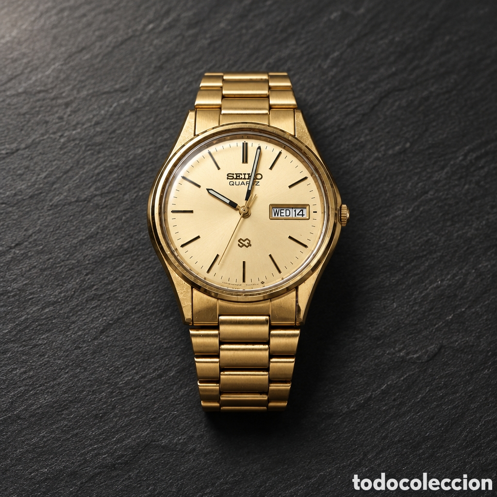 Relojes - Seiko: Reloj Seiko Quartz SQ de caballero, a&ntilde;os 80, con esfera dorada, movimiento de cuarzo y funci&oacute;n...