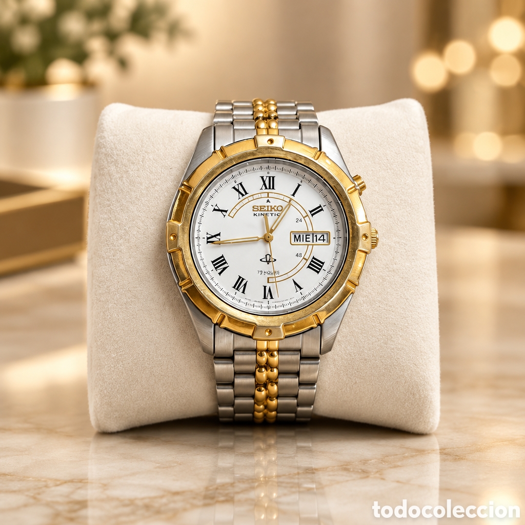 Relojes - Seiko: Reloj Seiko Kinetic vintage de estilo cl&aacute;sico esfera blanca Funciona perfectamente