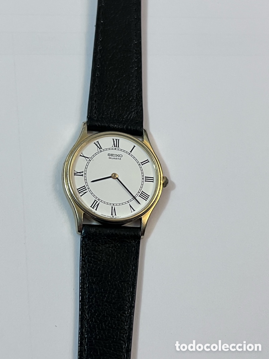 Relojes - Seiko: Reloj de vestir Seiko Quartz Ultra Slim Gold de 1986 con esfera romana, modelo 6530-6140.