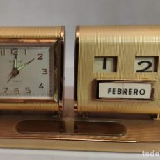 Relojes de carga manual: RELOJ CALENDARIO ESCRITORIO DORADO MARCA EUROPA - EL RELOJ NO FUNCIONA. Lote 192964426