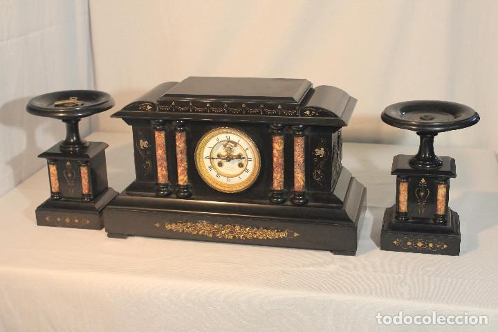 Relojes de carga manual: RELOJ DE MESA PEBETEROS COLUMNAS MARMOL NEGRO - Foto 1