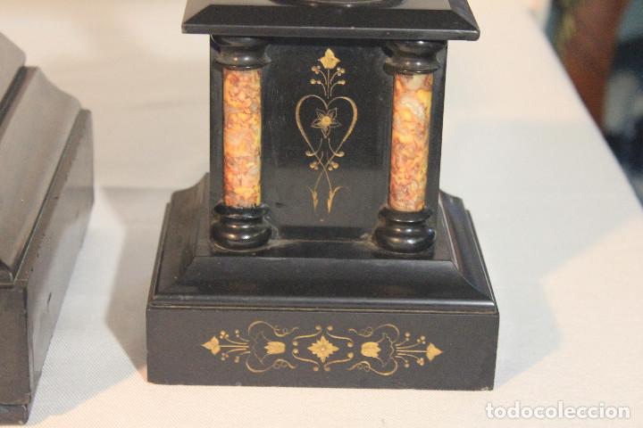 Relojes de carga manual: RELOJ DE MESA PEBETEROS COLUMNAS MARMOL NEGRO - Foto 4