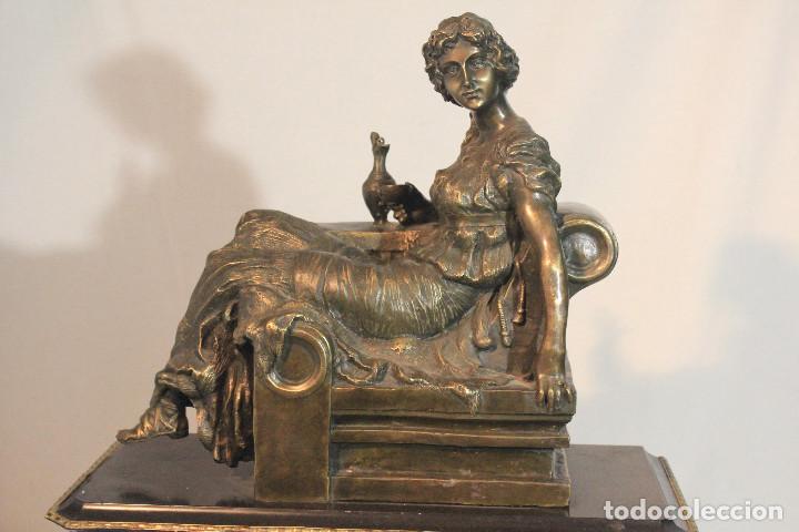 Relojes de carga manual: RELOJ DE MESA MARMOL SE&Ntilde;ORA BRONCE - Foto 3