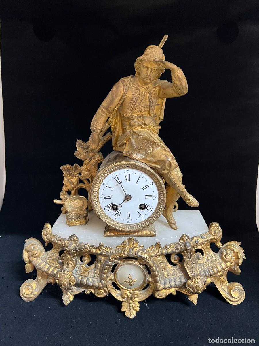 Clocks Manual Charge: Antiguo Reloj Frances de chimenea con Cazador Siglo XIX R&eacute;gule y Marmol