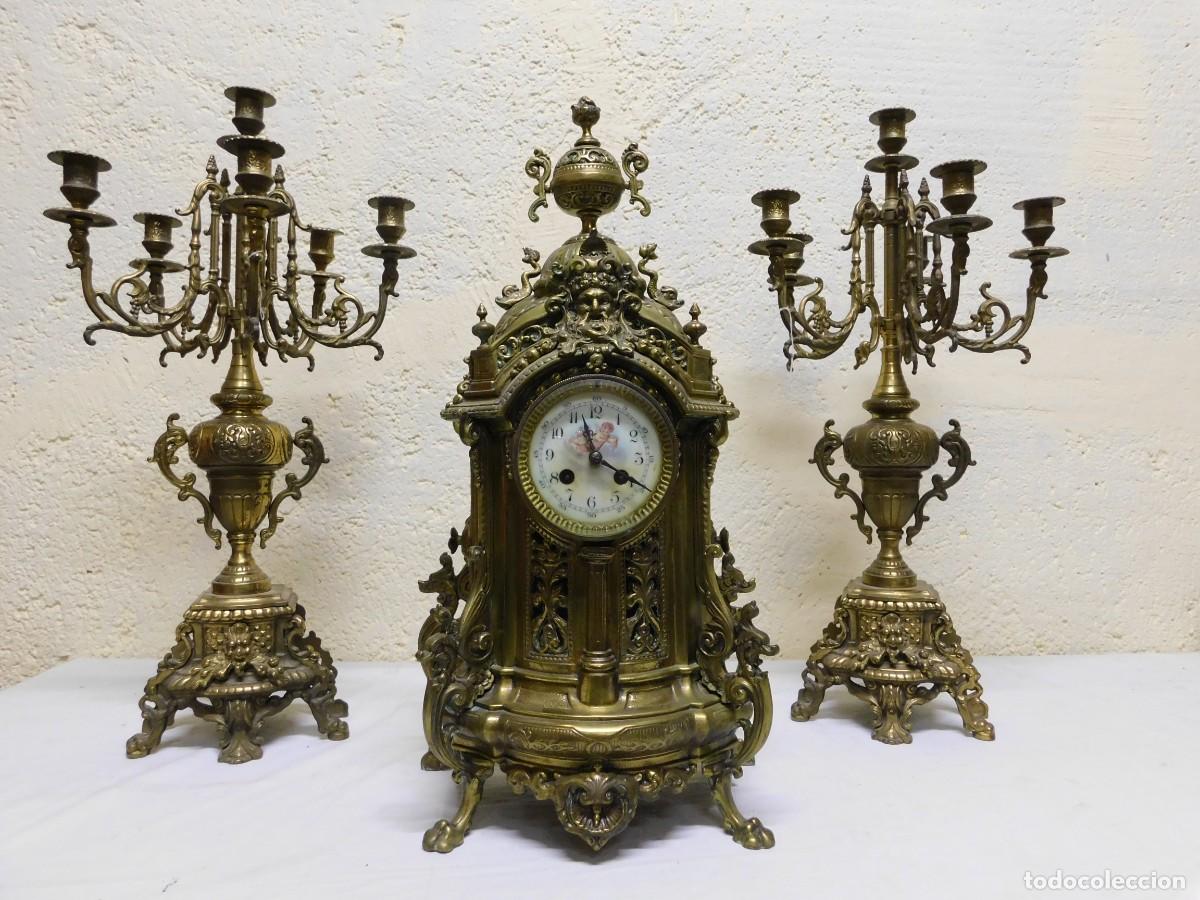 Relojes de carga manual: RELOJ SOBREMESA BRONCE CON CANDELABROS - Foto 2