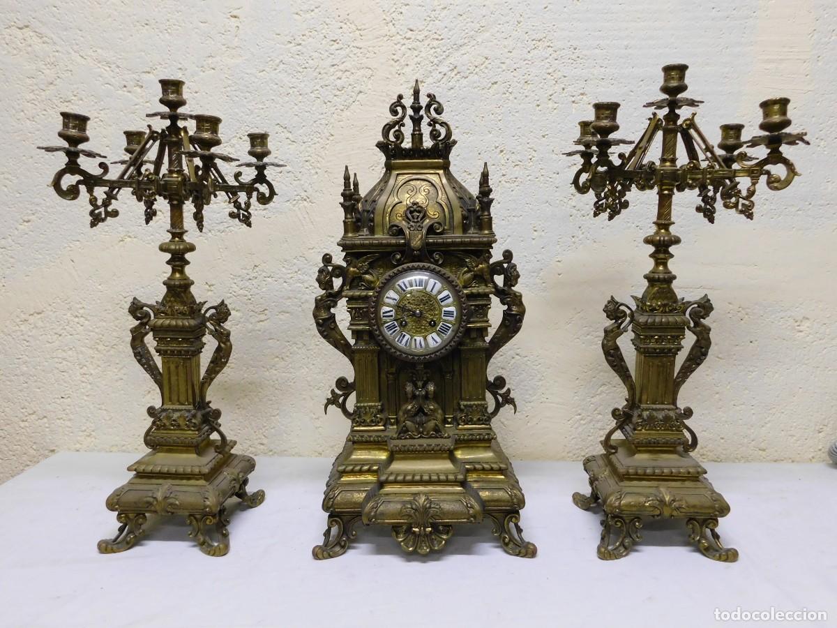 Relojes de carga manual: RELOJ SOBREMESA BRONCE CON CANDELABROS - Foto 27