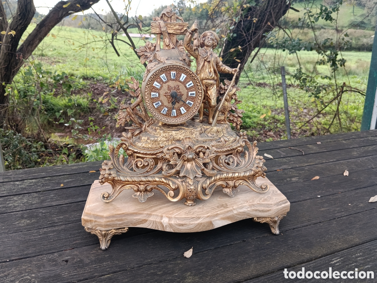 Relojes de carga manual: RELOJ SOBREMESA EN BRONCE CON BASE EN M&Aacute;RMOL. - Foto 1