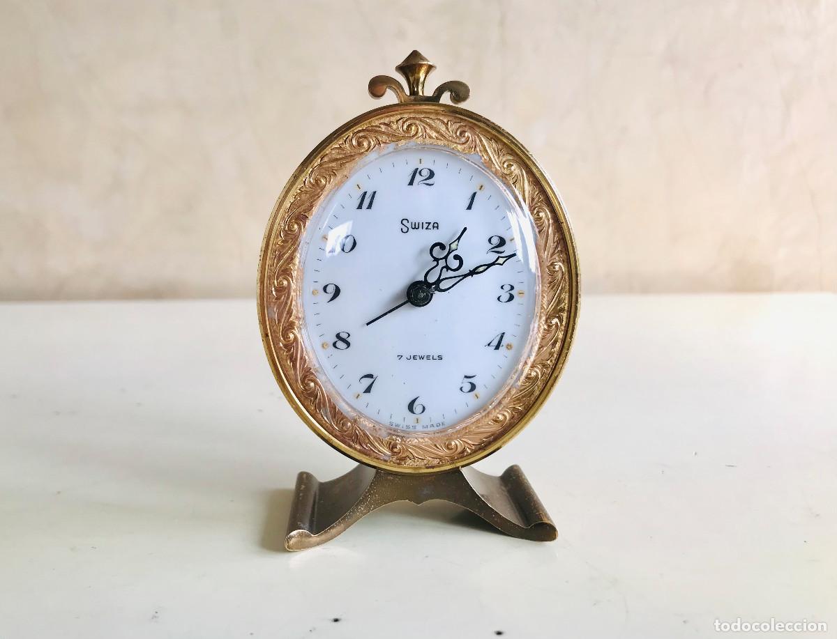 Reloj despertador vintage de latón de 8 días Swiza, Suiza