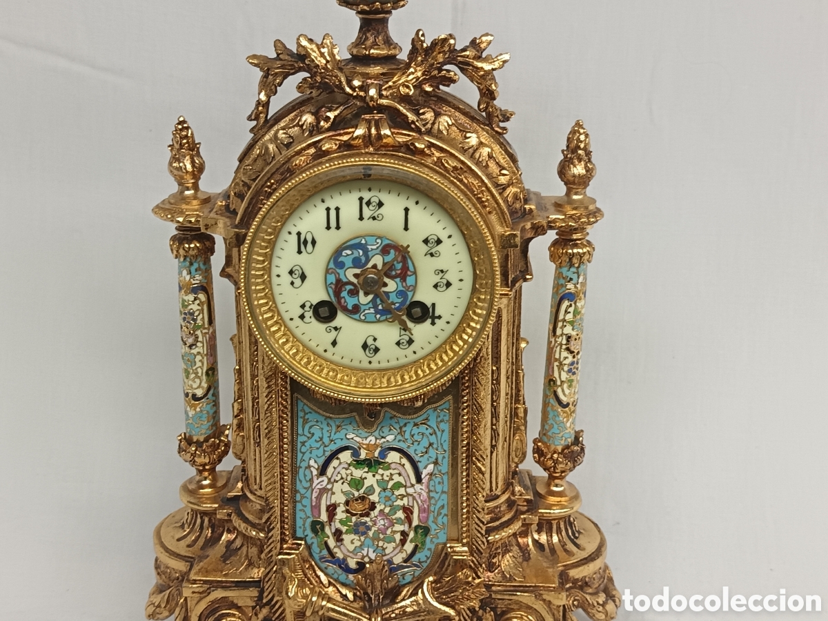 Relojes de carga manual: BONITO RELOJ DE BRONCE Y ESMALTE DE CHIMENEA O SOBREMESA