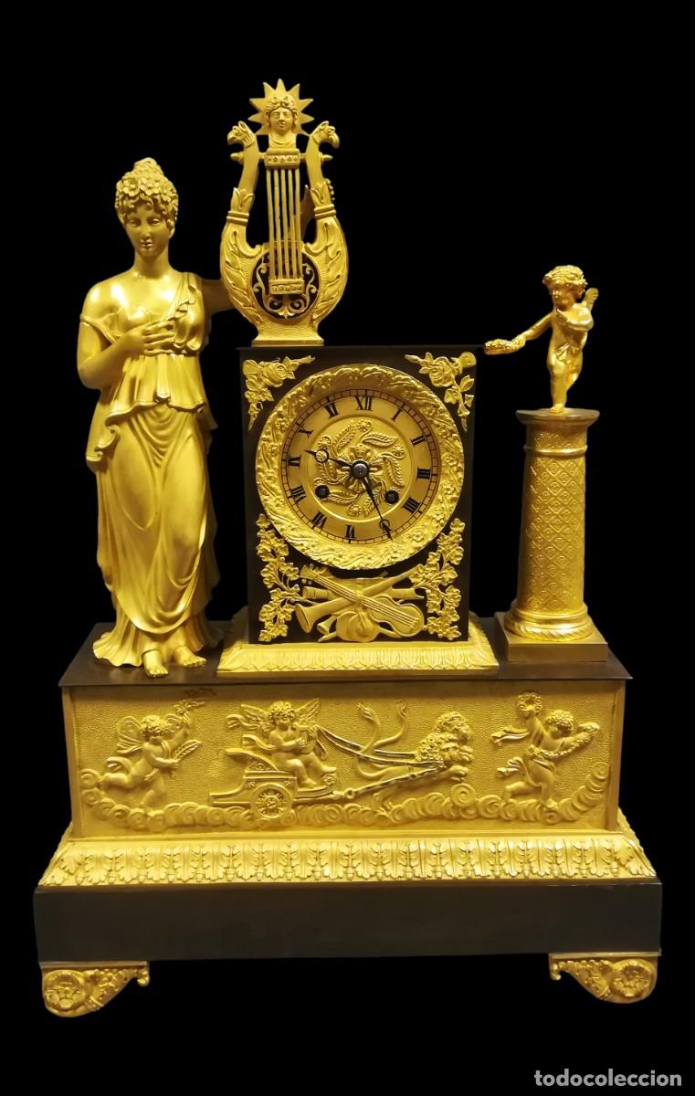 Clocks Manual Charge: RELOJ SOBREMESA IMPERIO DORADO ORO BRU&Ntilde;IDO AL MERCURIO ORMOLU