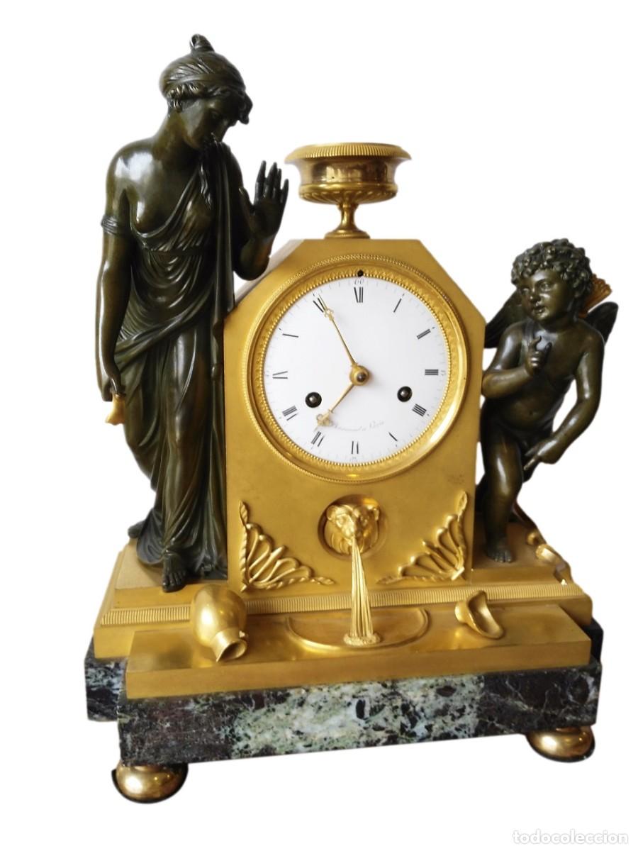 Clocks Manual Charge: RELOJ DE CHIMENEA IMPERIO FIRMADO BARRAND BRONCE DORADO AL MERCURIO