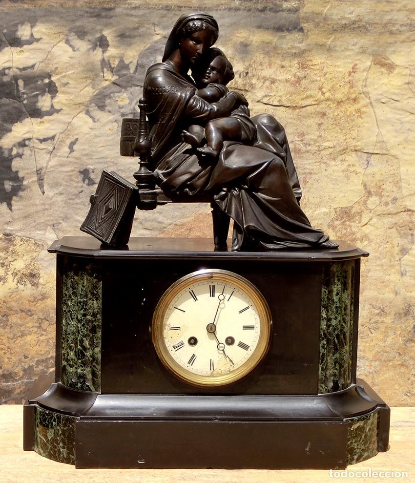 Relojes de carga manual: ANTIGUO Y BONITO RELOJ DE SOBREMESA - M&Aacute;RMOL BRUSELAS - HAPY FR&Egrave;RES - VIRGEN DE LA SILLA - 1844-1849