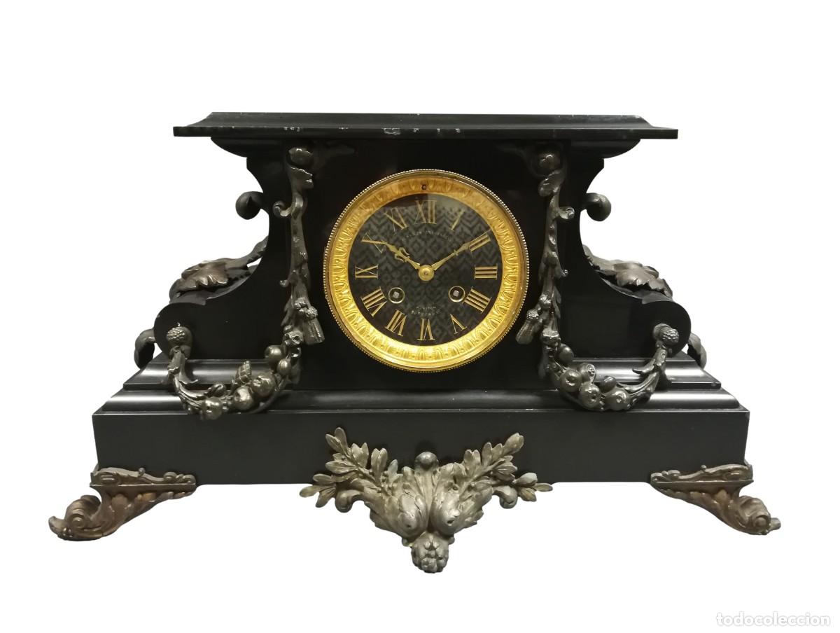 Horloges &agrave; remontage manuel: BASE RELOJ SOBREMESA DE MARMOL NEGRO BELGA Y MAQUINA PARIS