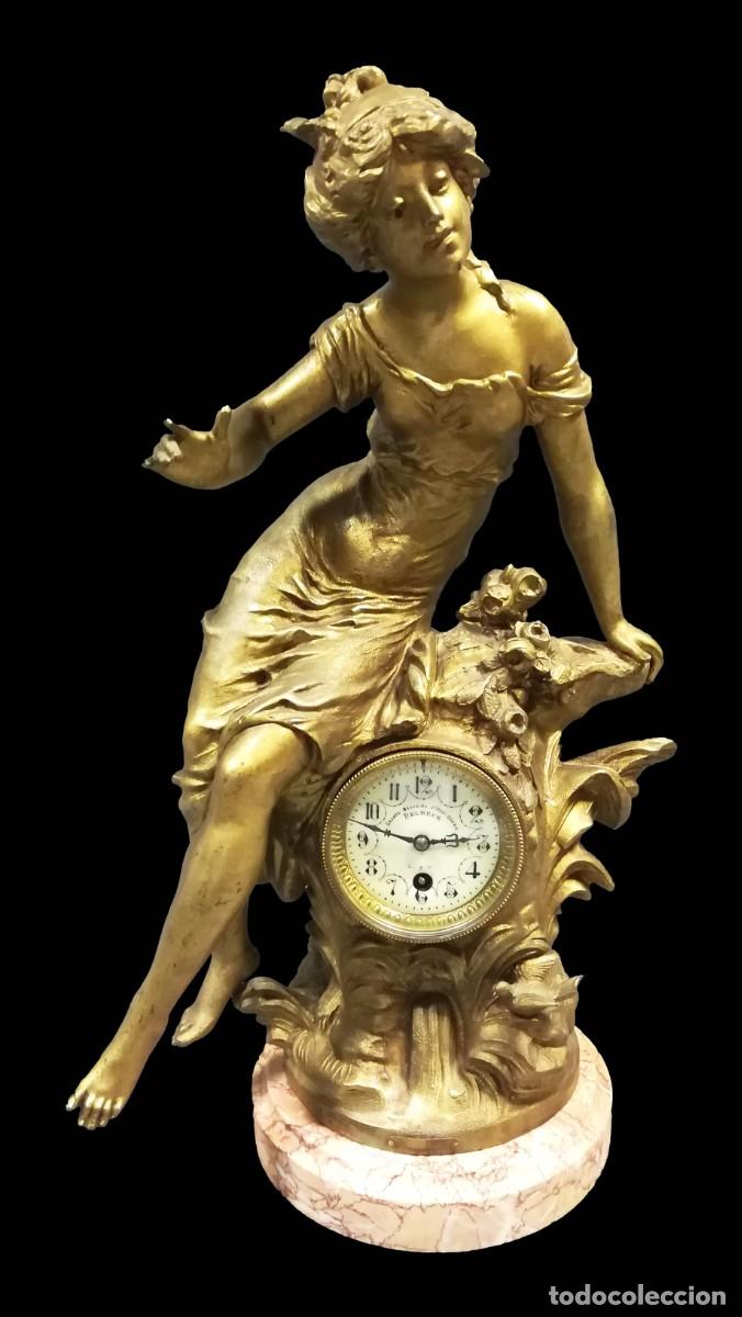 Relojes de carga manual: RELOJ SOBREMESA FIGURA CALAMINA NINFA DE LAS ROSAS L F MOREAU RELOJ PENDULE DELBERE
