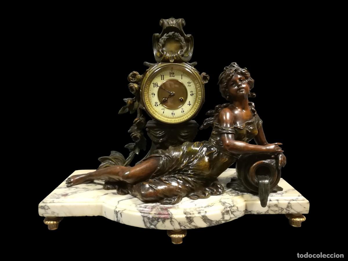 Relojes de carga manual: RELOJ SOBREMESA FRANCES CALAMINA Y MARMOL, MUJER CON CANTARO, FIRMA MOREAU