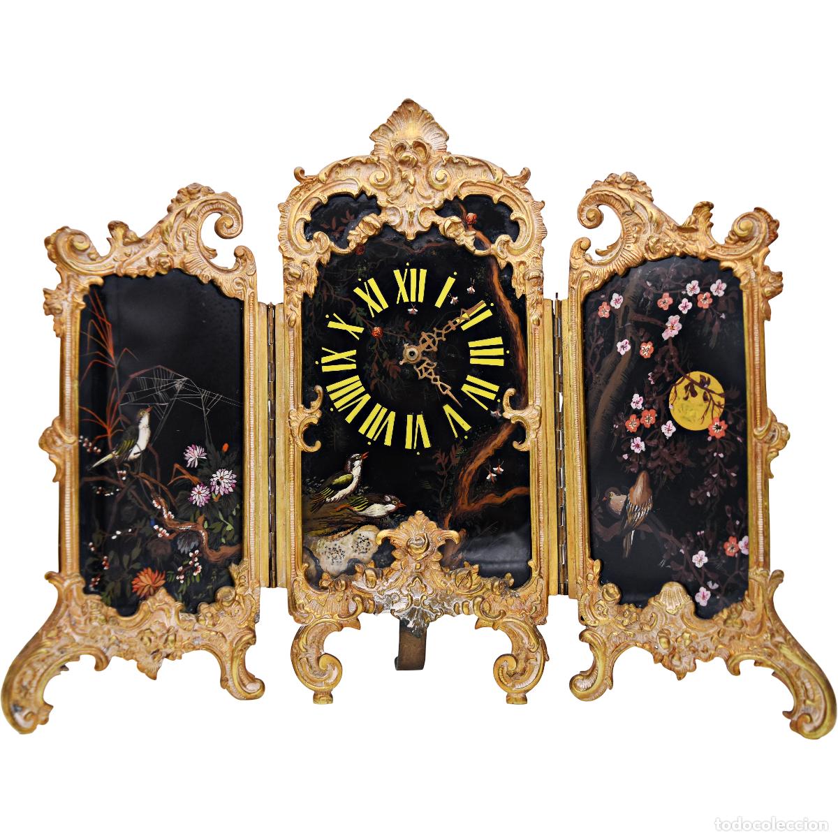 Relojes de carga manual: Reloj tipo tr&iacute;ptico - Pintura sobre vidrio - Japonisme