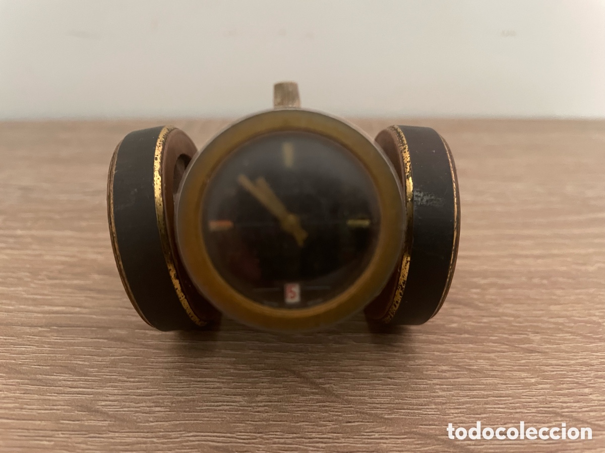 Relojes de carga manual: Reloj Escritorio Miniatura Ca&ntilde;&oacute;n Buler Swiss A&ntilde;os 70 Bronce Cuerda Manual