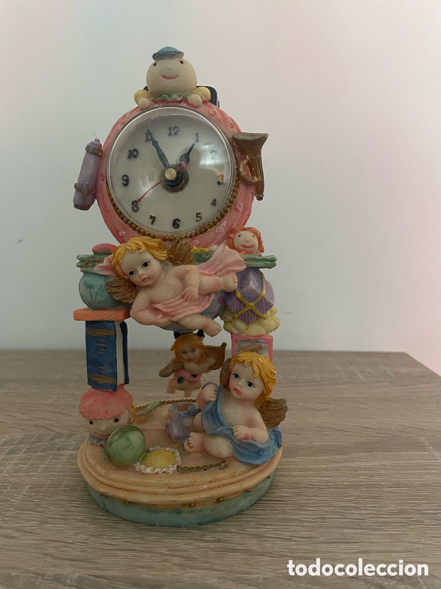 Relojes de carga manual: Reloj Sobremesa Figura Querubines Resina A&ntilde;os 90 Funciona Pilas Decorativo