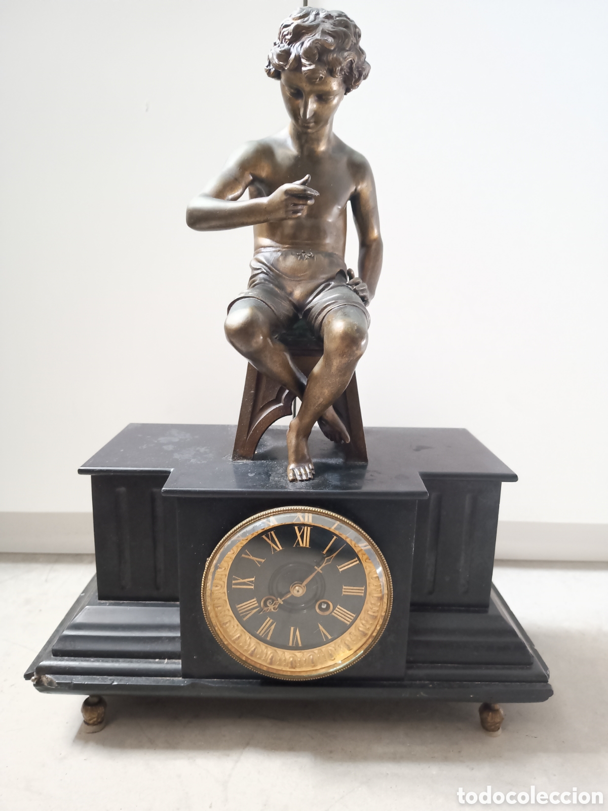 Rel&oacute;gios de carga manual: RELOJ DE SOBREMESA DE ESTILO FRANC&Eacute;S EN BRONCE Y M&Aacute;RMOL - 50x36x15cm