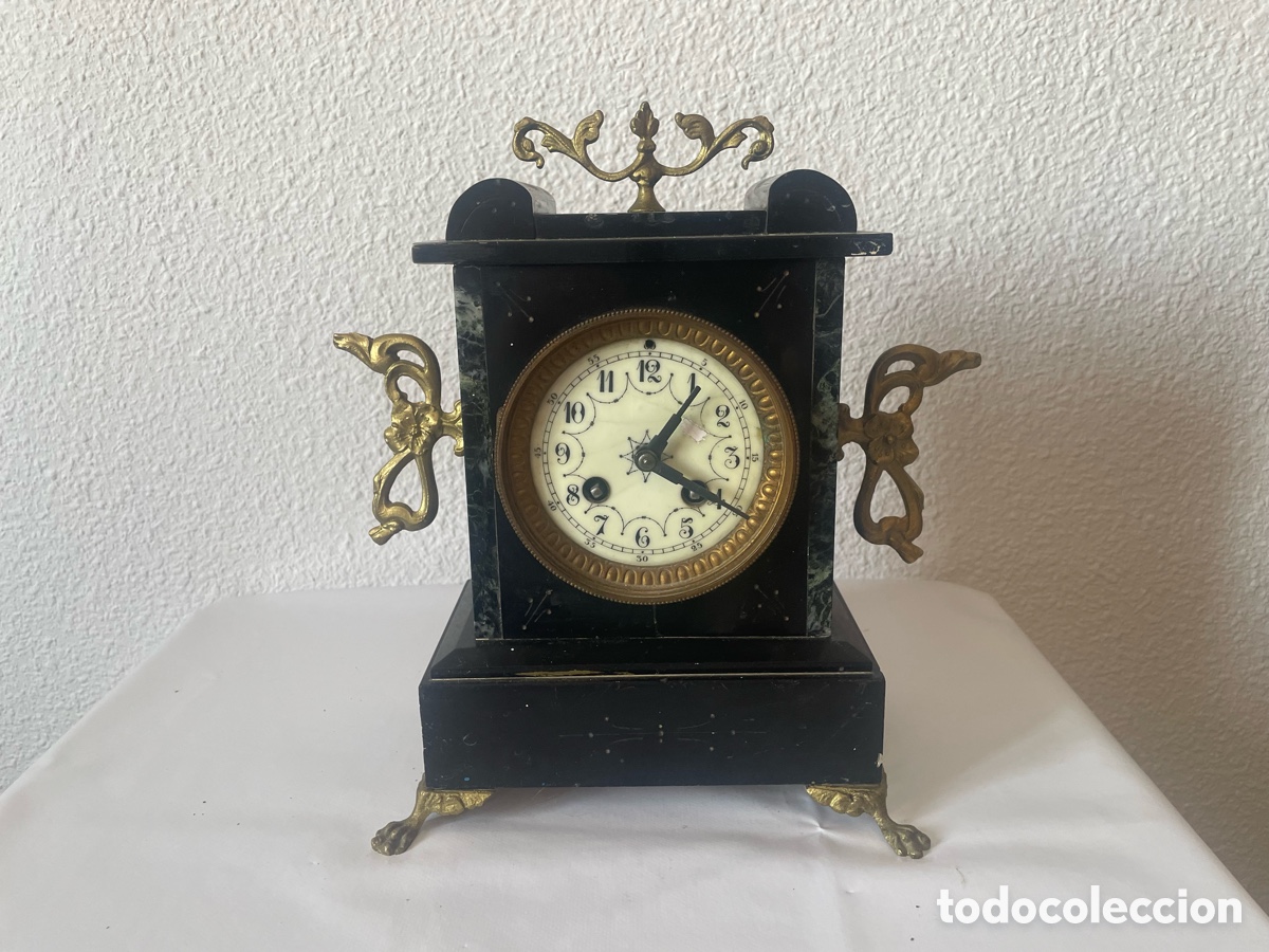 Relojes de carga manual: Reloj sobremesa franc&eacute;s pizarra negra F. Marti M&eacute;daille d'Or Paris 1900 s.XIX sin p&eacute;ndulo