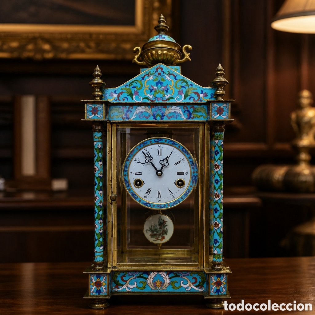 Horloges &agrave; remontage manuel: ESPECTACULAR RELOJ CLOISONNE, METAL ESMALTADO, SOBREMESA, CARGA MANUAL, FUNCIONA PERFECTAMENTE