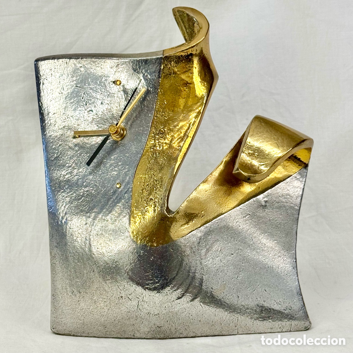 Orologi di carica manuale: RELOJ SOBREMESA BRUTALISTA BRUTALISMO BRONCE LATON ALUMINIO ART3 PILA TIPO ESTILO MARSHALL