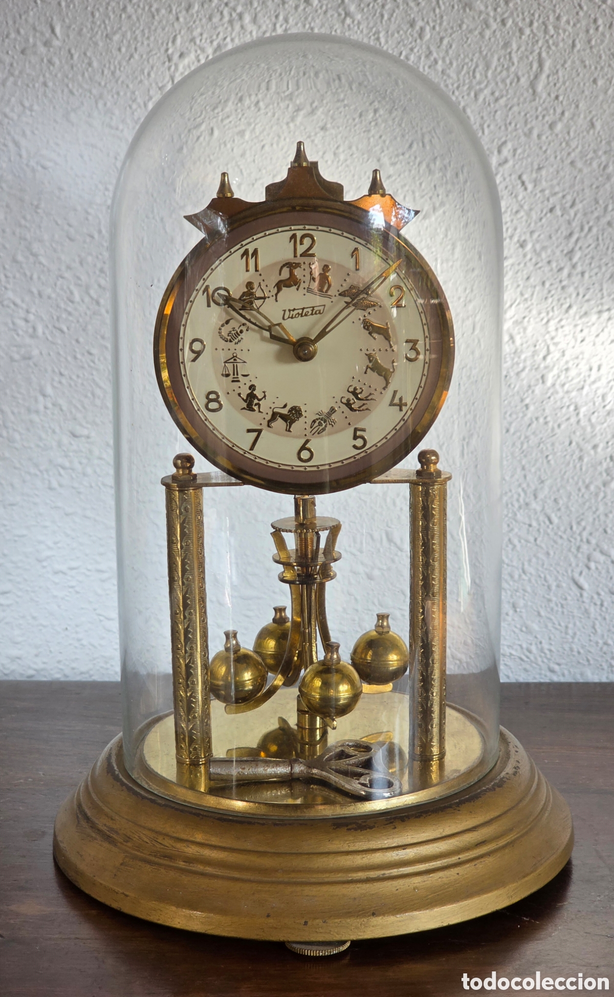 Kaminuhren: Reloj Sobremesa Violeta Signos Zodiaco C&uacute;pula Cristal P&eacute;ndulo Llave - Germany - Hor&oacute;scopo Astrolog&iacute;a