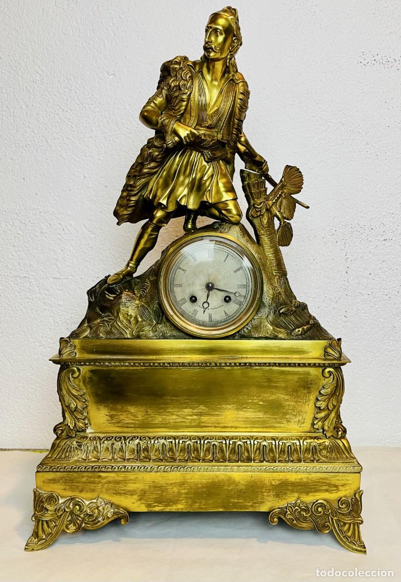 Relojes de carga manual: RELOJ FRANC&Eacute;S SOBREMESA BRONCE DORADO ORMOLU CAZADOR ESCOC&Eacute;S SIGLO XIX ENCELY A TOULOUSE