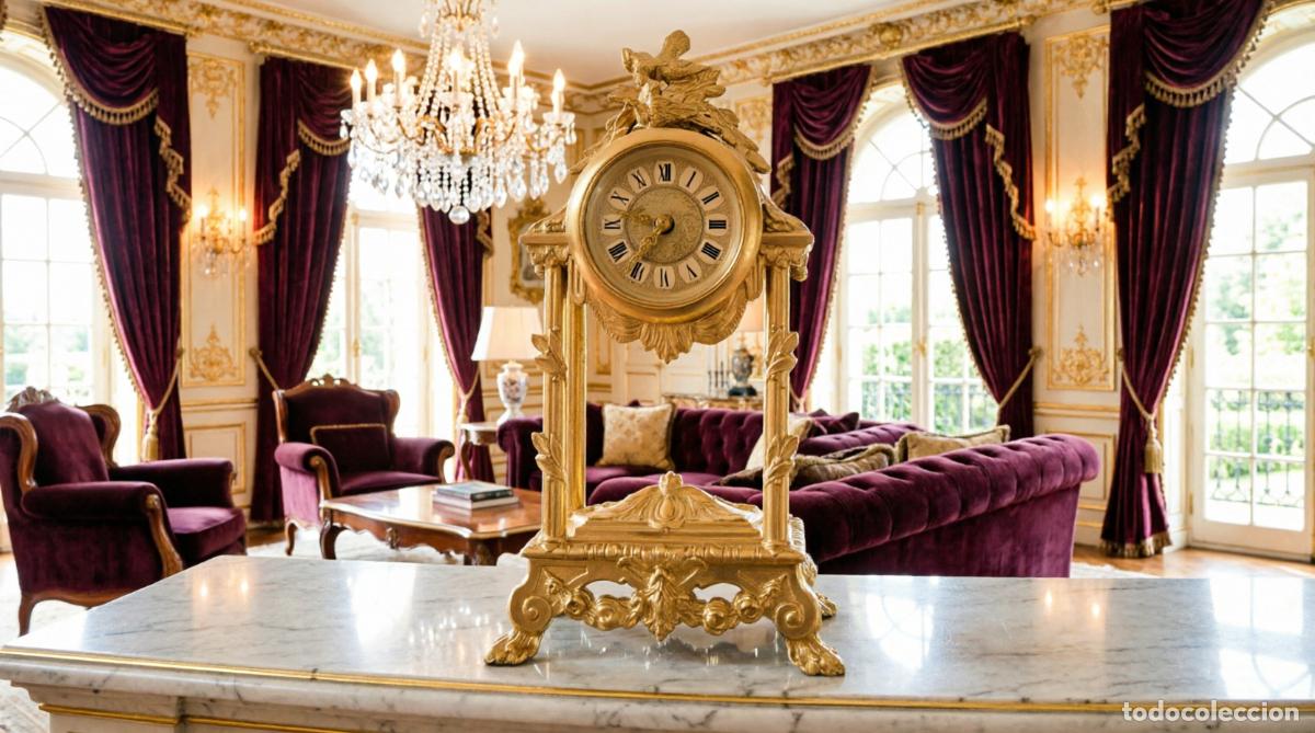 Horloges &agrave; remontage manuel: RELOJ DE SOBREMESA ESTILO LUIS XV CON ELABORADA CAJA DE BRONCE DORADO