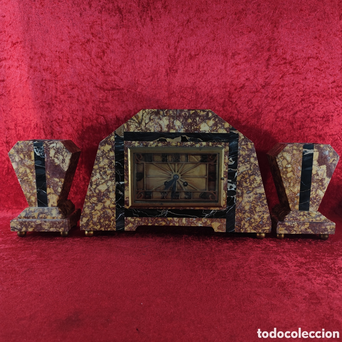 Relojes de carga manual: PRECIOSO RELOJ DE SOBREMESA EN M&Aacute;RMOL CON SUS DOS PEANAS ART DEC&Oacute; A&Ntilde;OS 20 SE DESCONOCE ESTADO / 1620