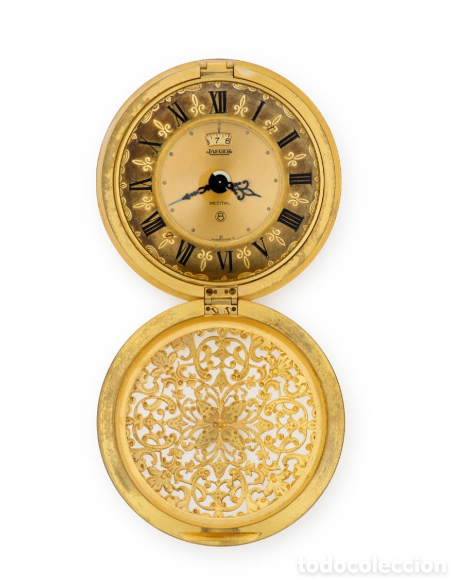 Relojes de carga manual: JAEGER RECITAL 8 dias - Reloj de sobremesa/viaje con alarma Caja de laton con motivo floral