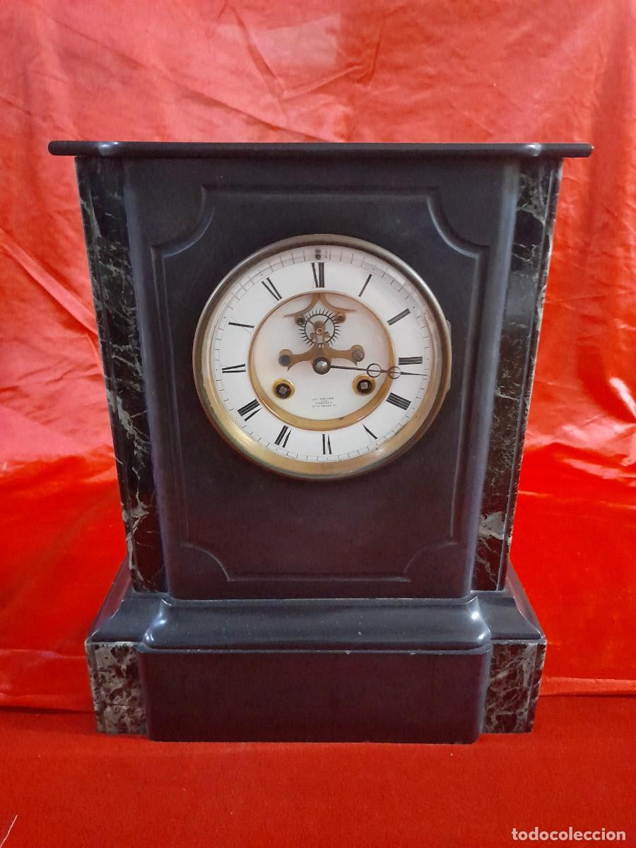 Relojes de carga manual: Reloj Antiguo de Chimenea M&aacute;rmol Franc&eacute;s &rdquo;Au N&egrave;gre / Sarazin&rdquo; Par&iacute;s S.XIX (Funciona)