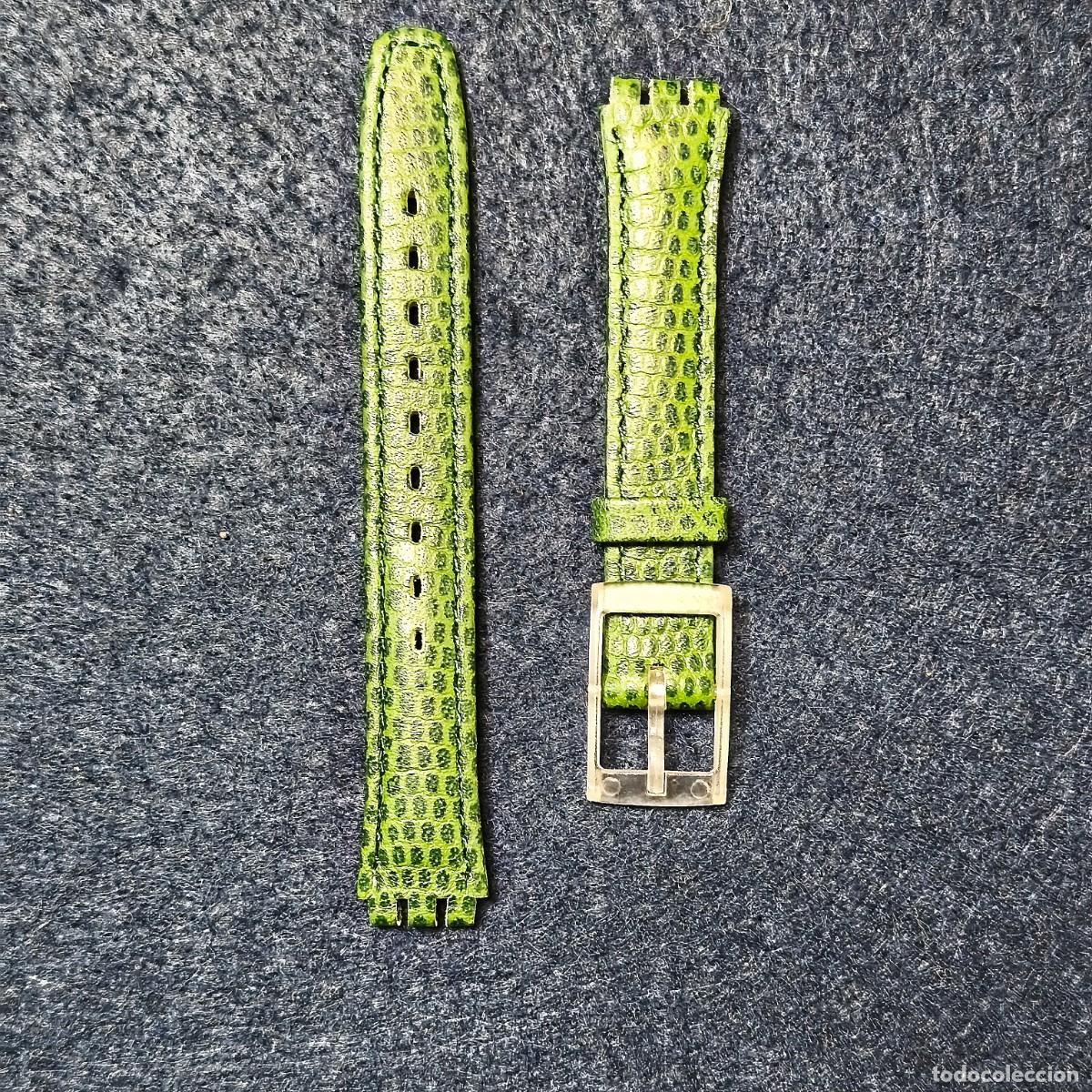 Relojes - Swatch: CORREA DE RELOJ SWATCH EN CUERO VERDE CIERRE. CALIBRE 14 - 15