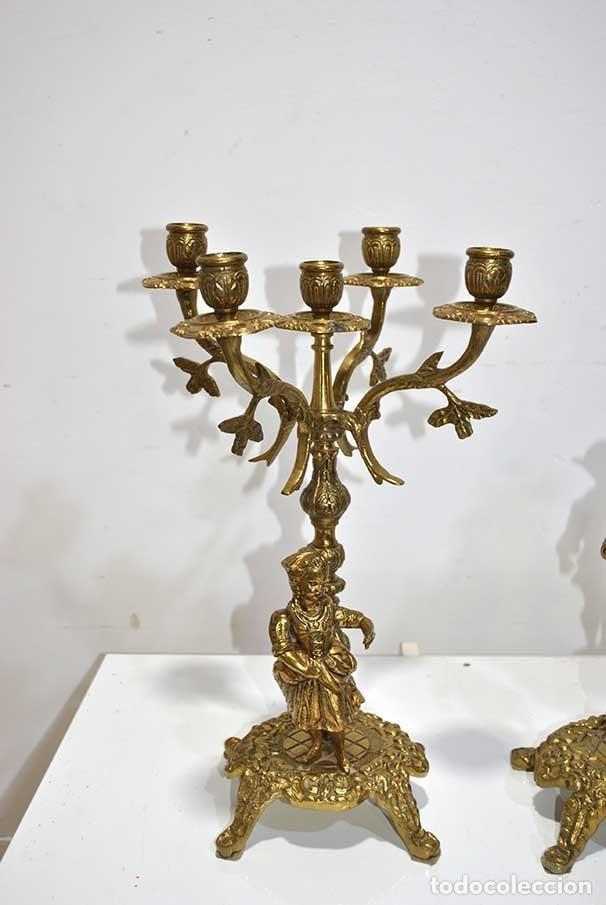 Relojes: CONJUNTO RELOJ Y GUARNICI&Oacute;N O CANDELABROS BRONCE - Foto 7
