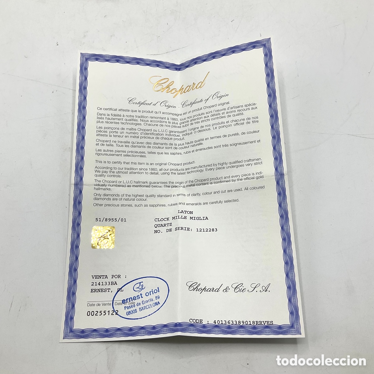 Relojes: CHOPARD documentos de reloj - certificado garant&iacute;a &ldquo;&rdquo; - Foto 2