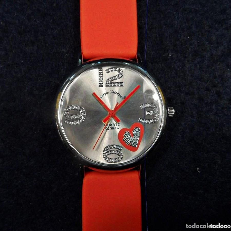 Watches: RELOJ DE CORREA CAUCHO ROJO Y ACERO. GIORGIE VALENTIAN. ESFERA PLATEADA. QUARTZ