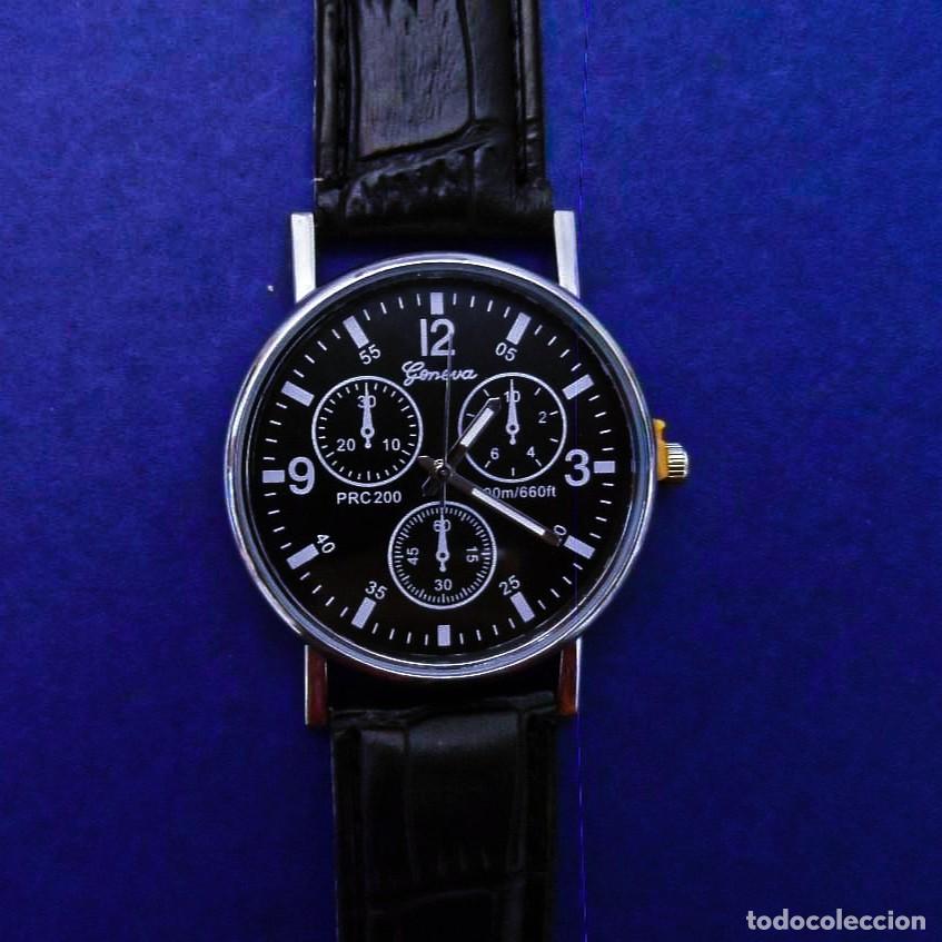 Relojes: RELOJ CORREA POLIPIEL O CUERO NEGRO Y ACERO. MARCA GENEVA. ESFERA NEGRA. QUARTZ