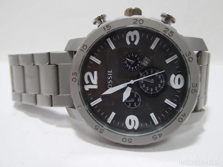 Relojes: Fossil Cron&oacute;grafo XL 49mm Acero &ndash; Esfera Negra, Bater&iacute;a Nueva, Funciona Perfecto