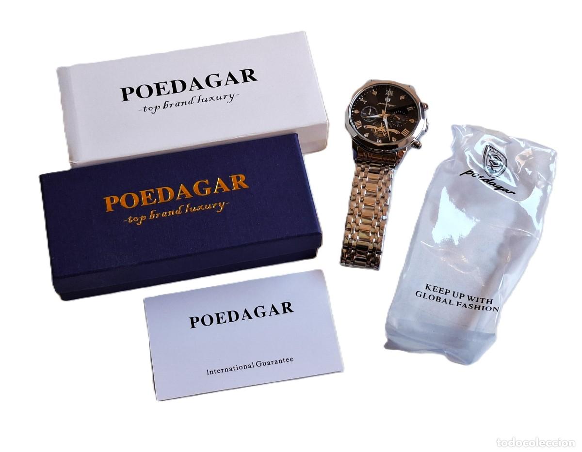 Montres: POEDAGAR - RELOJ DE HOMBRE - DIAL NEGRO - BANDA DE ACERO PLATEADO - NUEVO EN SU CAJA