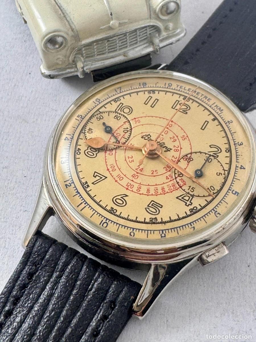 Relojes: Cron&oacute;grafo Breitling vintage, esfera blanca antigua, tama&ntilde;o extragrande, calibre Landeron 39, circa